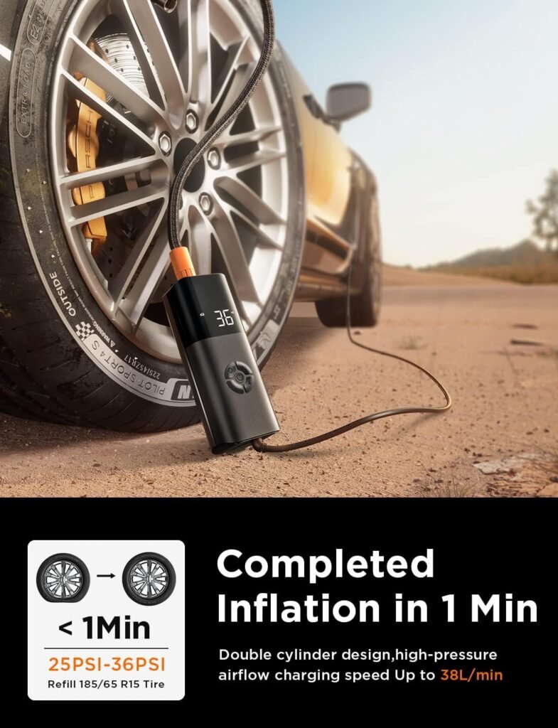 LISEN Tire Inflator Portable Air Compressor for Car Tires 12V Ultra Small Air Pump for Car Tires 38L/min Super Fast Inflate 150 PSI LED Light Digital Portable Tire Inflator for Car Bike Motor Ball