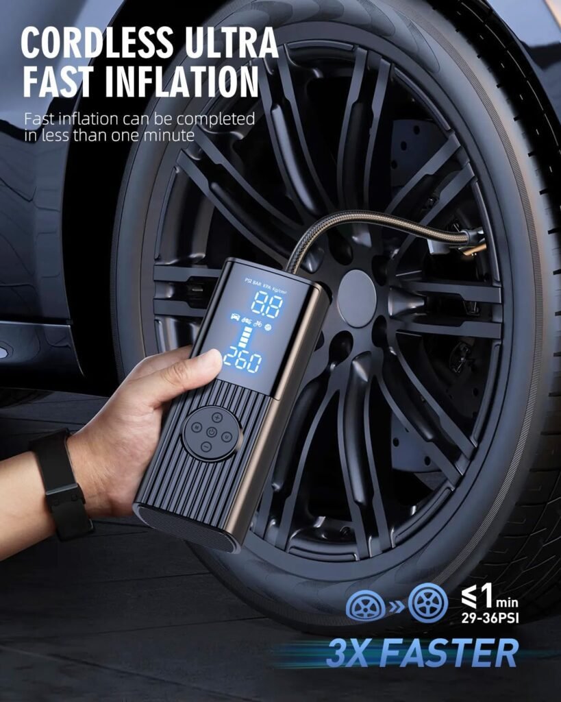 Tire Inflator Portable Air Compressor - 180PSI  20000mAh Portable Air Pump, Accurate Pressure LCD Display, 3X Fast Inflation for Cars, Bikes  Motorcycle Tires, Balls.