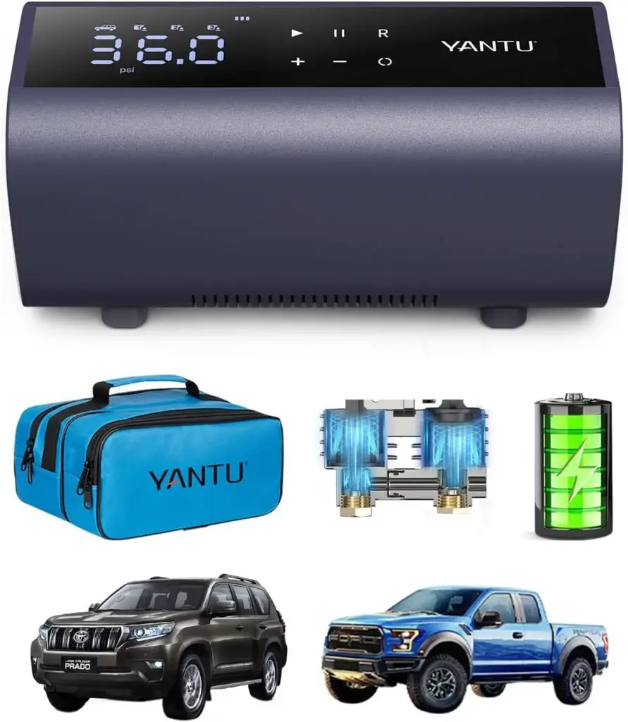 YANTU A22 Cordless Tire Inflator Portable Air Compressor,12V Tire Pump Battery Powered, Dual Cylinder 2X Inflation, Air Pump for Inflatables with 8.3Inch Digital Large Screen for Off-Road/SUV/Pickup